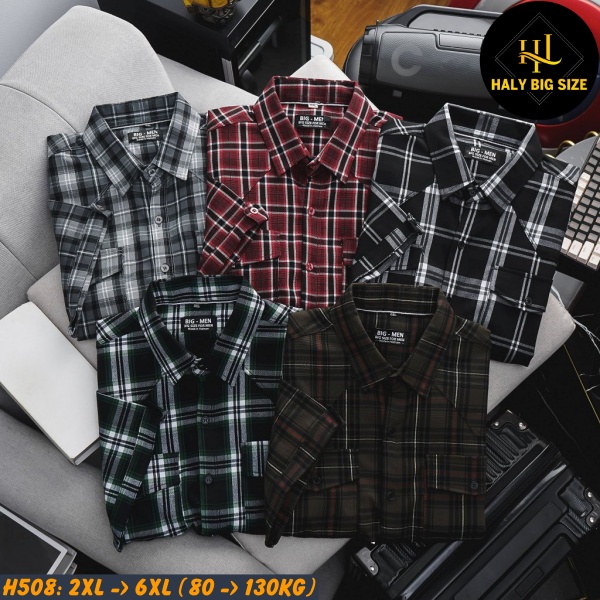 Áo sơ mi nam big size tay ngắn nỉ caro nhỏ H508