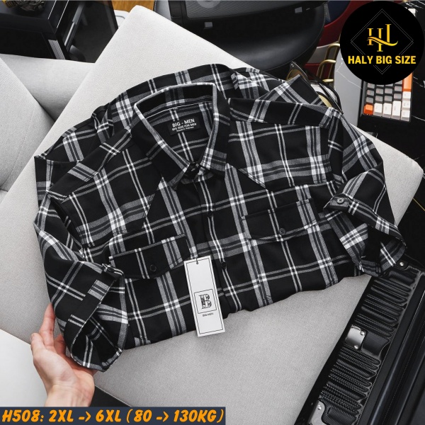 Áo sơ mi nam big size tay ngắn nỉ caro nhỏ H508
