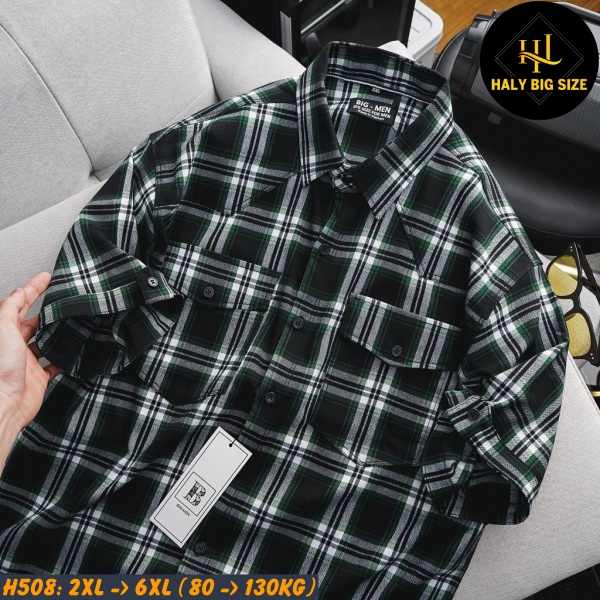 Áo sơ mi nam big size tay ngắn nỉ caro nhỏ H508