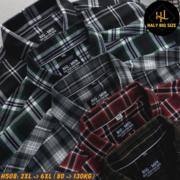 Áo sơ mi nam big size tay ngắn nỉ caro nhỏ H508