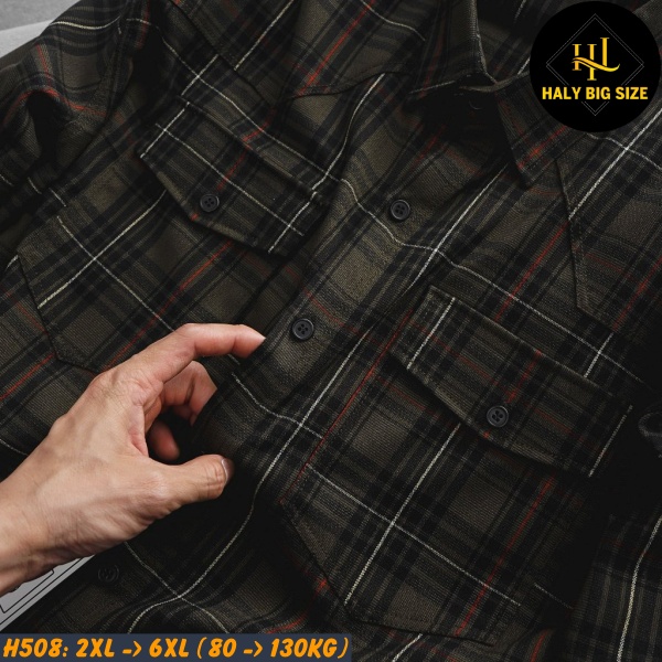 Áo sơ mi nam big size tay ngắn nỉ caro nhỏ H508