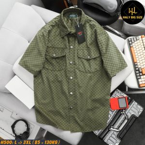 Áo sơ mi nam big size tay ngắn nhung caro nhỏ H500