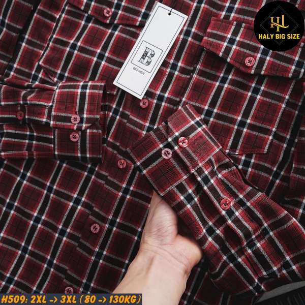Áo sơ mi nam big size tay dài nỉ caro nhỏ H509