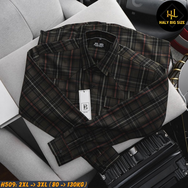 Áo sơ mi nam big size tay dài nỉ caro nhỏ H509