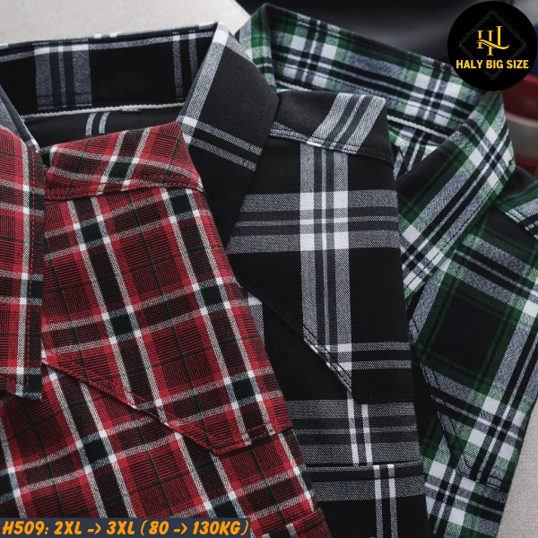 Áo sơ mi nam big size tay dài nỉ caro nhỏ H509