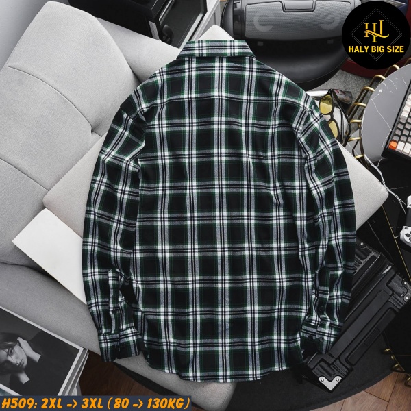 Áo sơ mi nam big size tay dài nỉ caro nhỏ H509