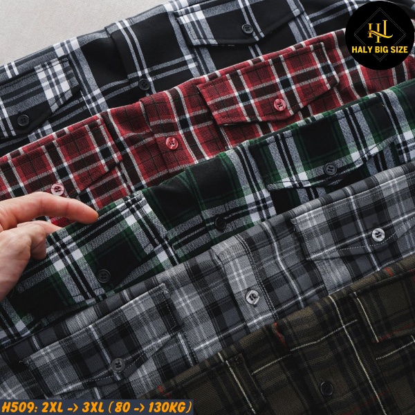 Áo sơ mi nam big size tay dài nỉ caro nhỏ H509