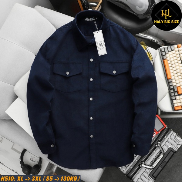 Áo sơ mi nam big size tay dài nhung tăm H510