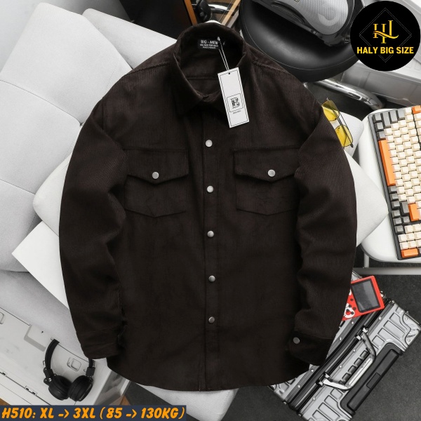 Áo sơ mi nam big size tay dài nhung tăm H510