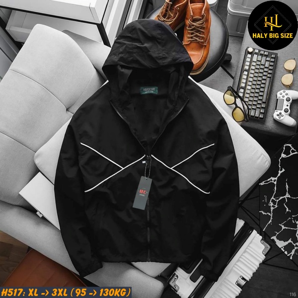 Áo khoác nam big size vải dù phối sọc H517