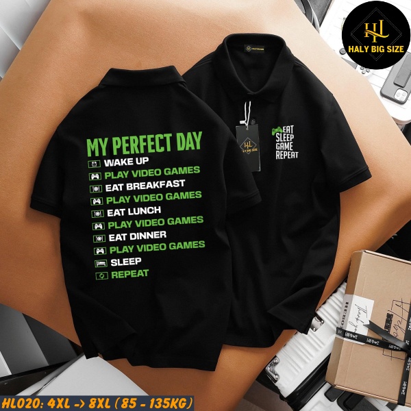 Áo polo nam big size đen "My pefect day" HL020
