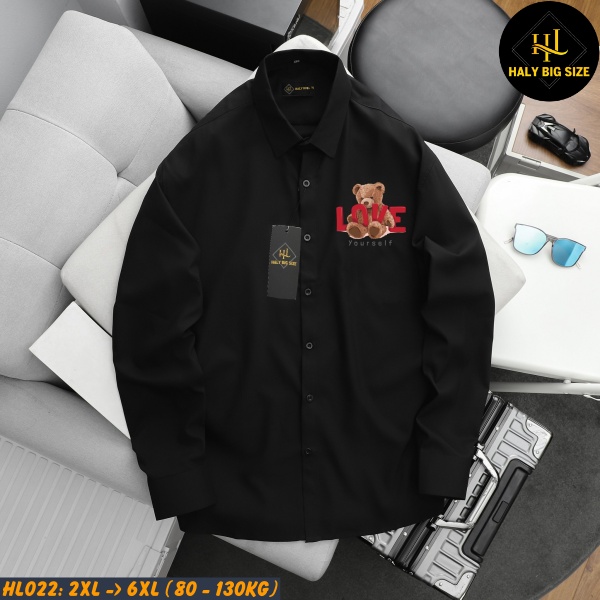 Áo sơ mi nam big size dài tay in gấu Love yourseft HL022