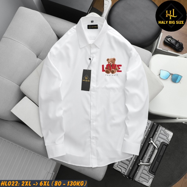 Áo sơ mi nam big size dài tay in gấu Love yourseft HL022