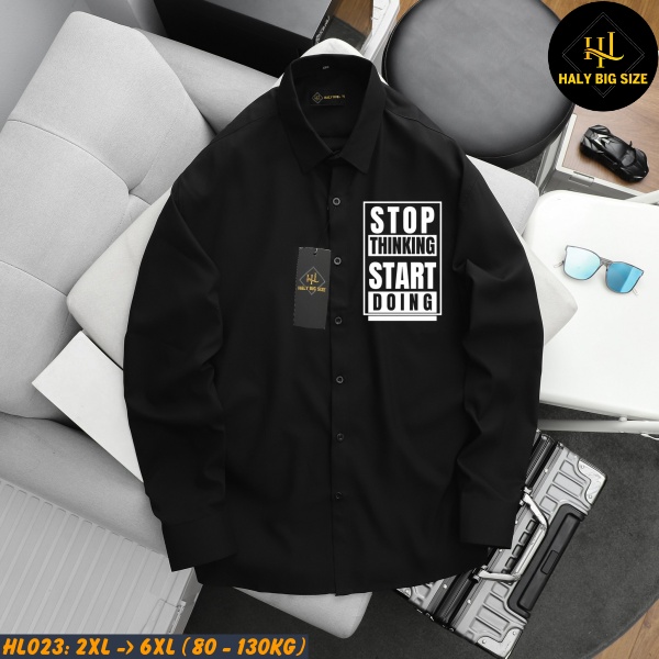 Áo sơ mi nam big size dài tay in chữ HL023