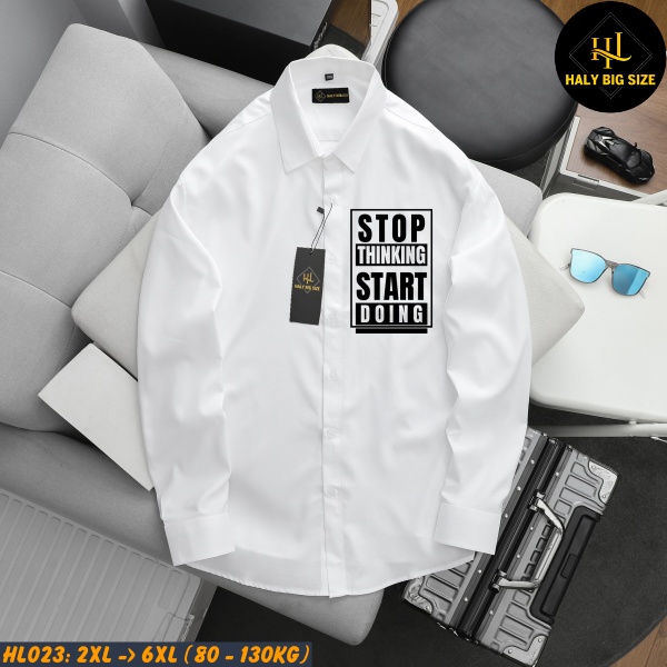 Áo sơ mi nam big size dài tay in chữ HL023