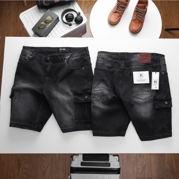 Quần short jean nam big size túi hộp H526
