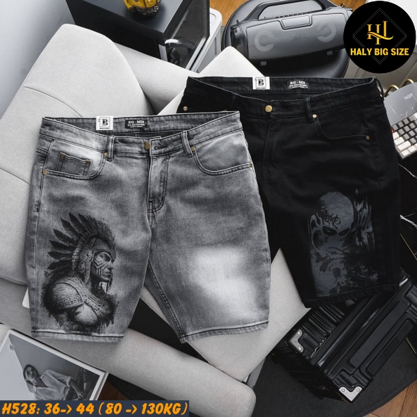 Quần short jean nam big size in hình độc lạ H528