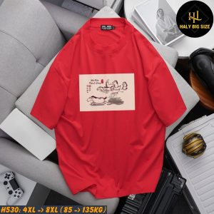 Áo thun nam big size màu đỏ in hình ngộ nghĩnh H530