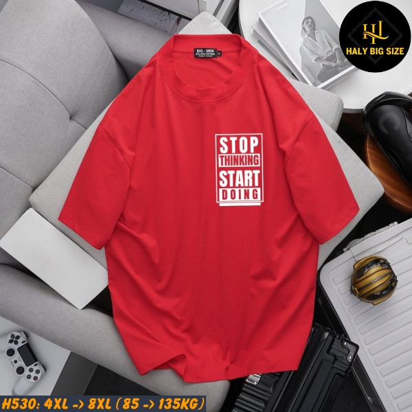 Áo thun nam big size màu đỏ in hình ngộ nghĩnh H530