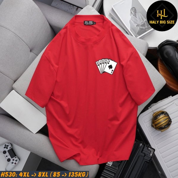 Áo thun nam big size màu đỏ in hình ngộ nghĩnh H530