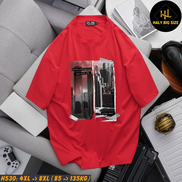Áo thun nam big size màu đỏ in hình ngộ nghĩnh H530
