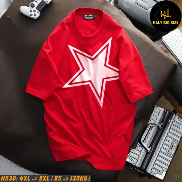 Áo thun nam big size màu đỏ in hình ngộ nghĩnh H530