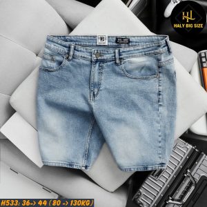Quần short jean nam big size trơn tông xanh H533