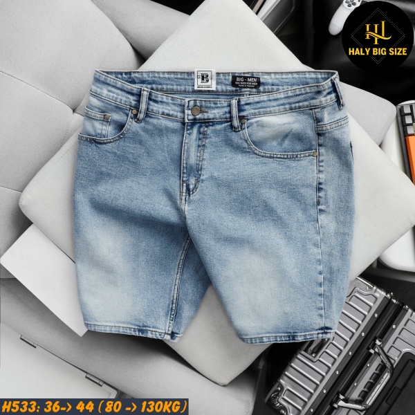 Quần short jean nam big size trơn tông xanh H533