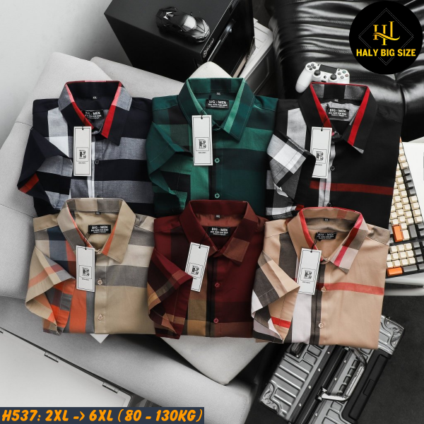 Áo sơ mi nam tay ngắn big size sọc caro BBR H537