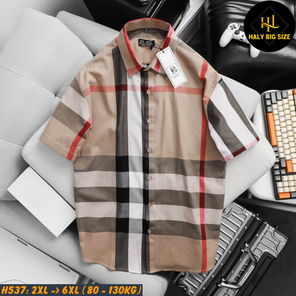 Áo sơ mi nam tay ngắn big size sọc caro BBR H537