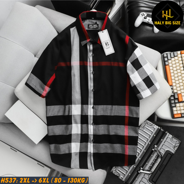 Áo sơ mi nam tay ngắn big size sọc caro BBR H537