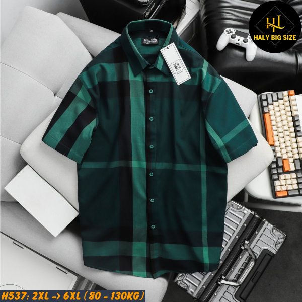 Áo sơ mi nam tay ngắn big size sọc caro BBR H537