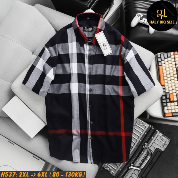 Áo sơ mi nam tay ngắn big size sọc caro BBR H537