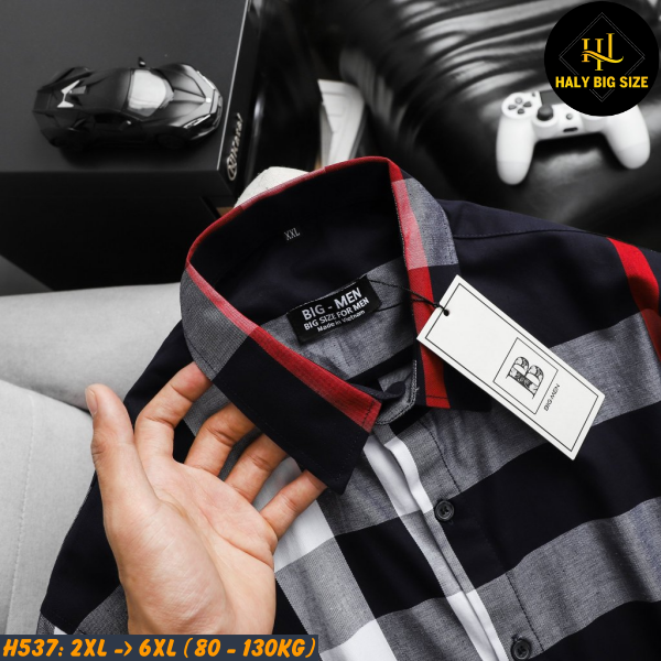Áo sơ mi nam tay ngắn big size sọc caro BBR H537