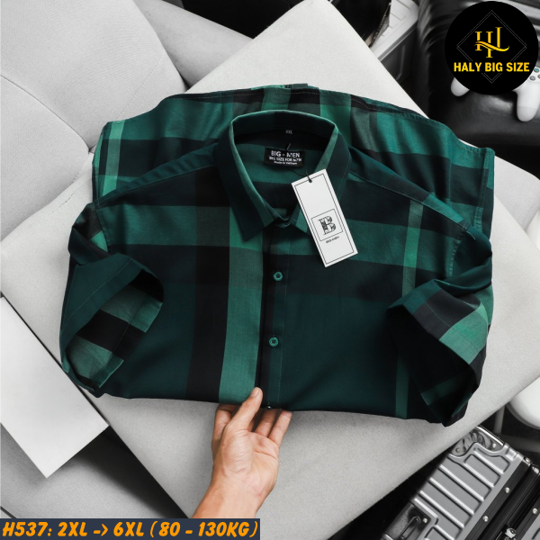 Áo sơ mi nam tay ngắn big size sọc caro BBR H537