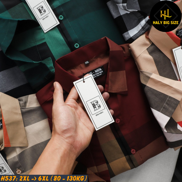 Áo sơ mi nam tay ngắn big size sọc caro BBR H537