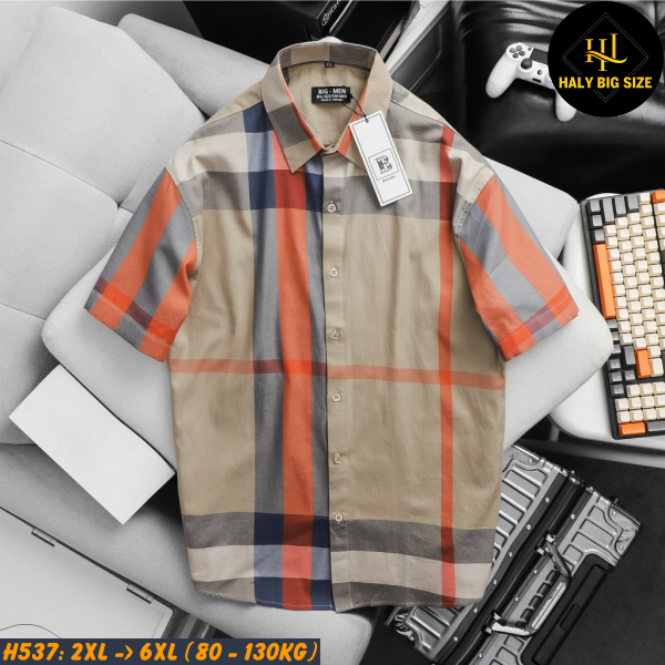 Áo sơ mi nam tay ngắn big size sọc caro BBR H537