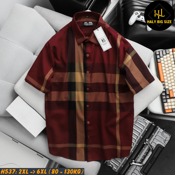 Áo sơ mi nam tay ngắn big size sọc caro BBR H537