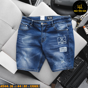 Quần short jean nam big size xanh in chữ H544
