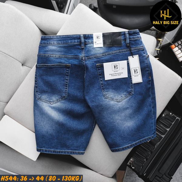 Quần short jean nam big size xanh in chữ H544