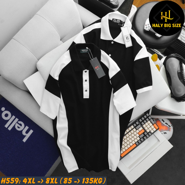 Áo polo nam big size phối thân trắng đen H559