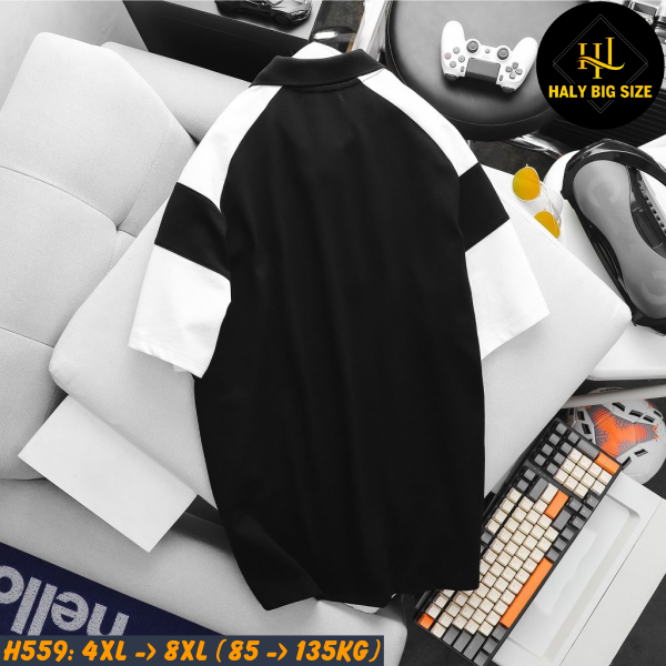 Áo polo nam big size phối thân trắng đen H559