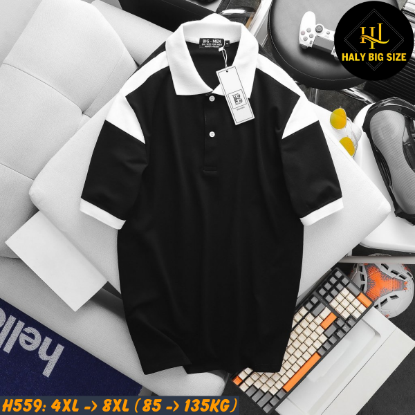 Áo polo nam big size phối thân trắng đen H559