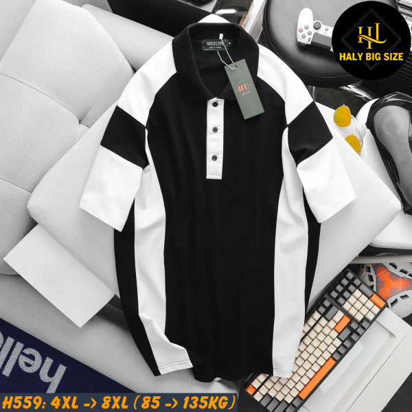 Áo polo nam big size phối thân trắng đen H559
