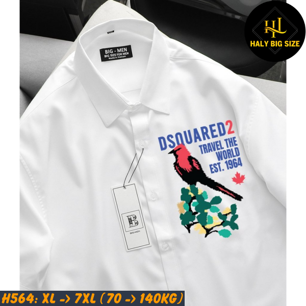 Áo sơ mi nam big size in hình chim sẻ màu H564