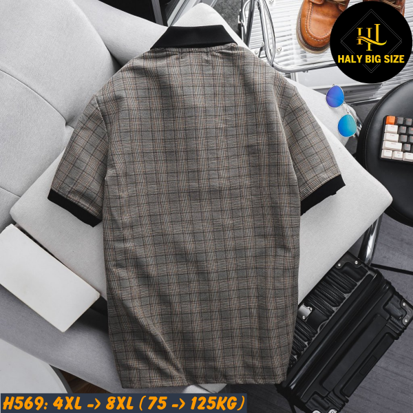 Áo polo nam big size vải bố họa tiết sọc caro H569