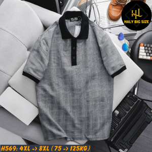 Áo polo nam big size vải bố họa tiết sọc caro H569