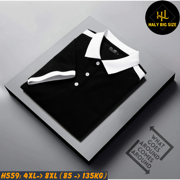Áo polo nam big size phối thân trắng đen H559