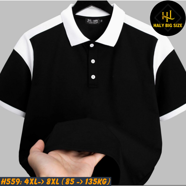 Áo polo nam big size phối thân trắng đen H559