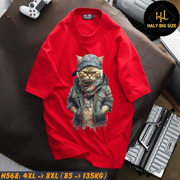 Áo thun nam big size in mèo sm H568